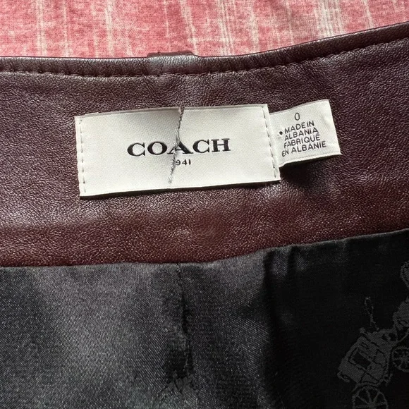 NEW COACH Espresso Lamb Leather Mahogany Snap Front Slit Midi Belt Skirt sz 0 - Picture 12 of 15